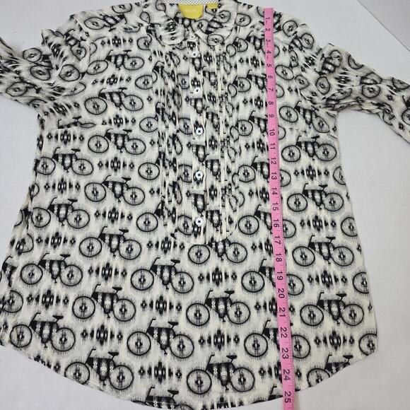 Maeve Bicycle Print Blouse Long Sleeve Black/White Size 8 Lightweight Artistic - Picture 7 of 7